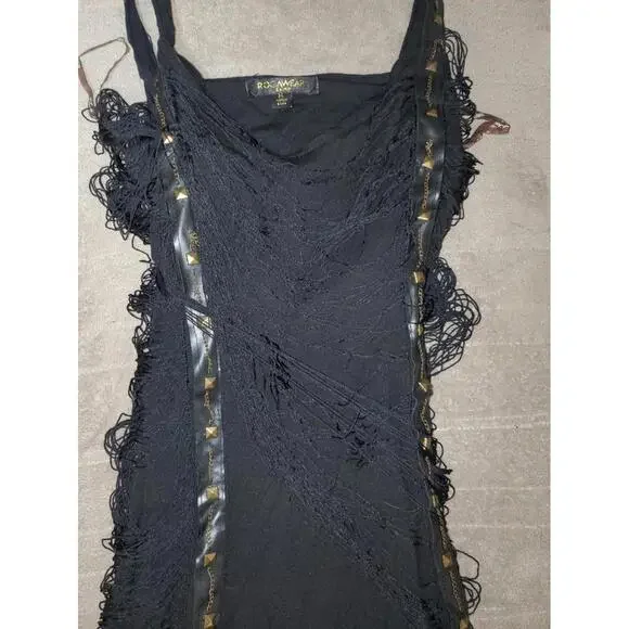 Vintage Rocawear Black Distressed Fringe Mini Dress - Picture 4 of 9
